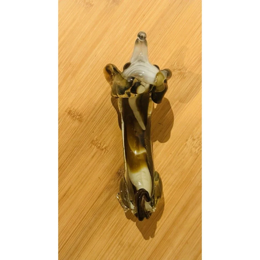 Vintage Murano Style Handblown Marbleized Amber Glass Dachshund Figurine 6” Dog